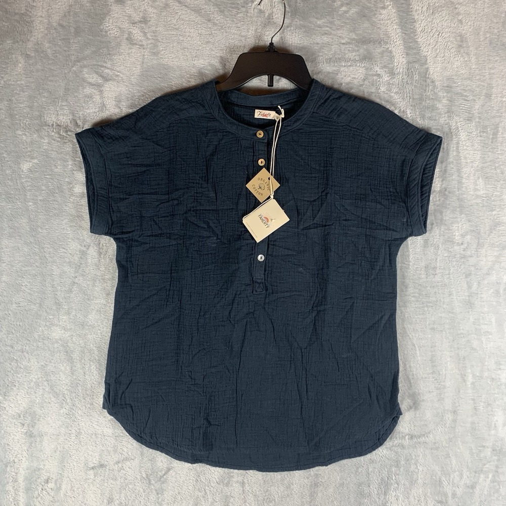 Faherty Women's Top Dream Gauze Desmond Navy 100% Organic Cotton XS Button Up